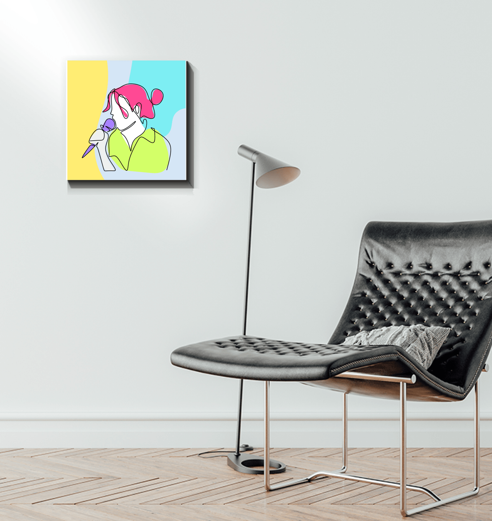 Girl Singing Line Art 1 Wrapped Canvas - Beyond T-shirts