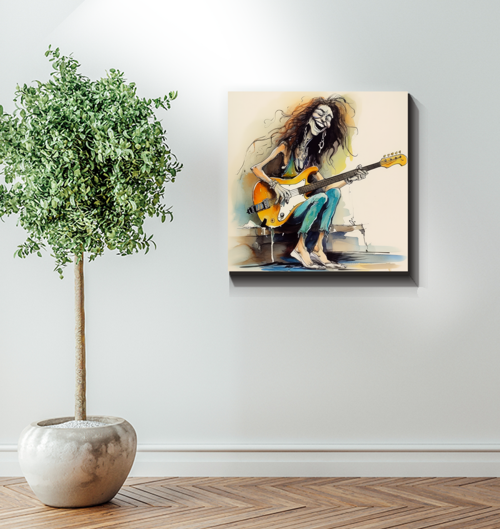 Vibrant Violinist's Velvety Vignette Wrapped Canvas