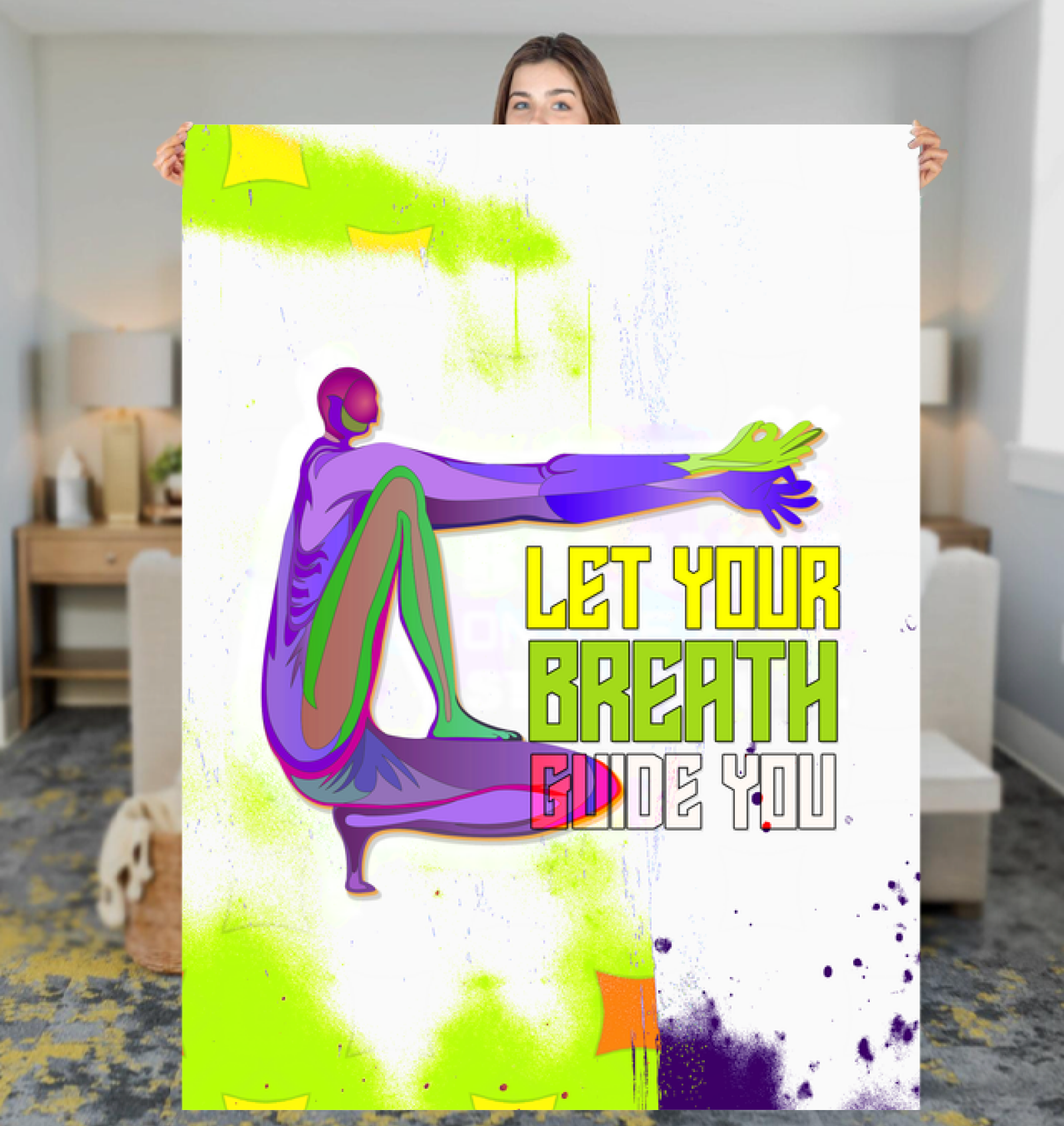 Comforting Tree Pose design on soft Sherpa blanket.