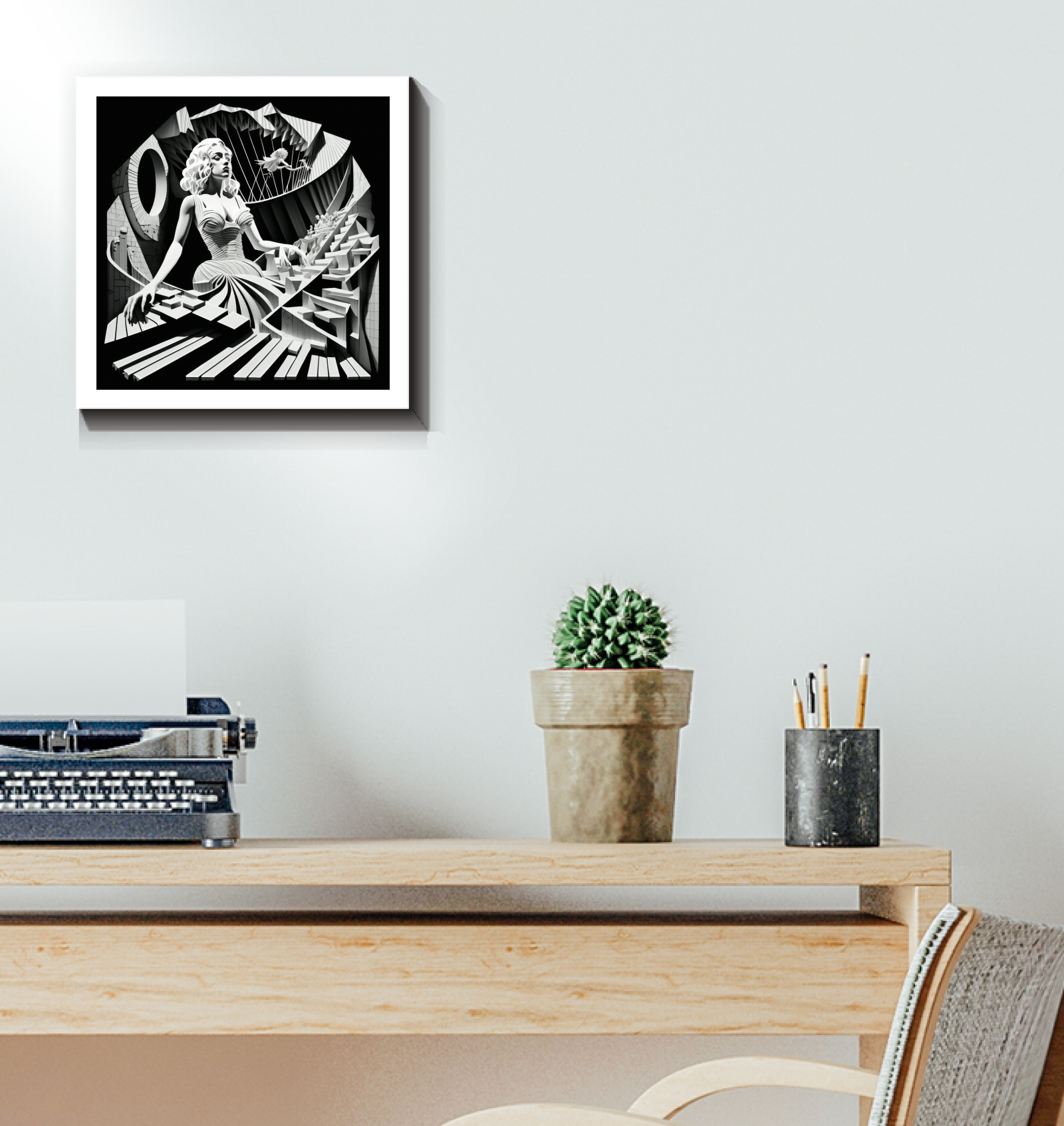 Cosmic journey illustrated on wrapped canvas art.