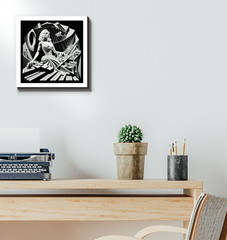 Cosmic journey illustrated on wrapped canvas art.