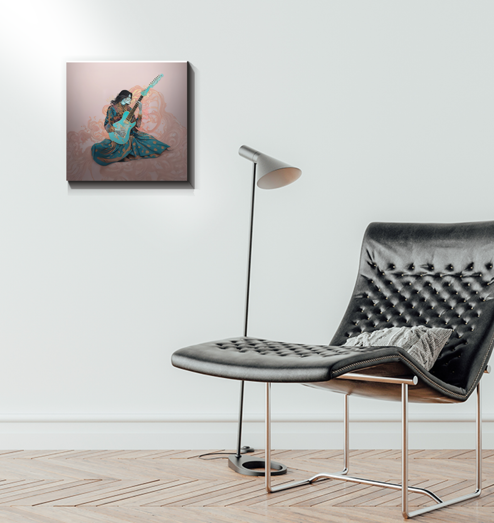 Detailed view of gardenia floral art on high-quality wrapped canvas.