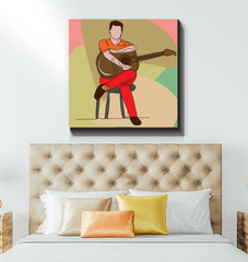 A Man Sitting with A Guitar 2 Wrapped Canvas - Beyond T-shirts