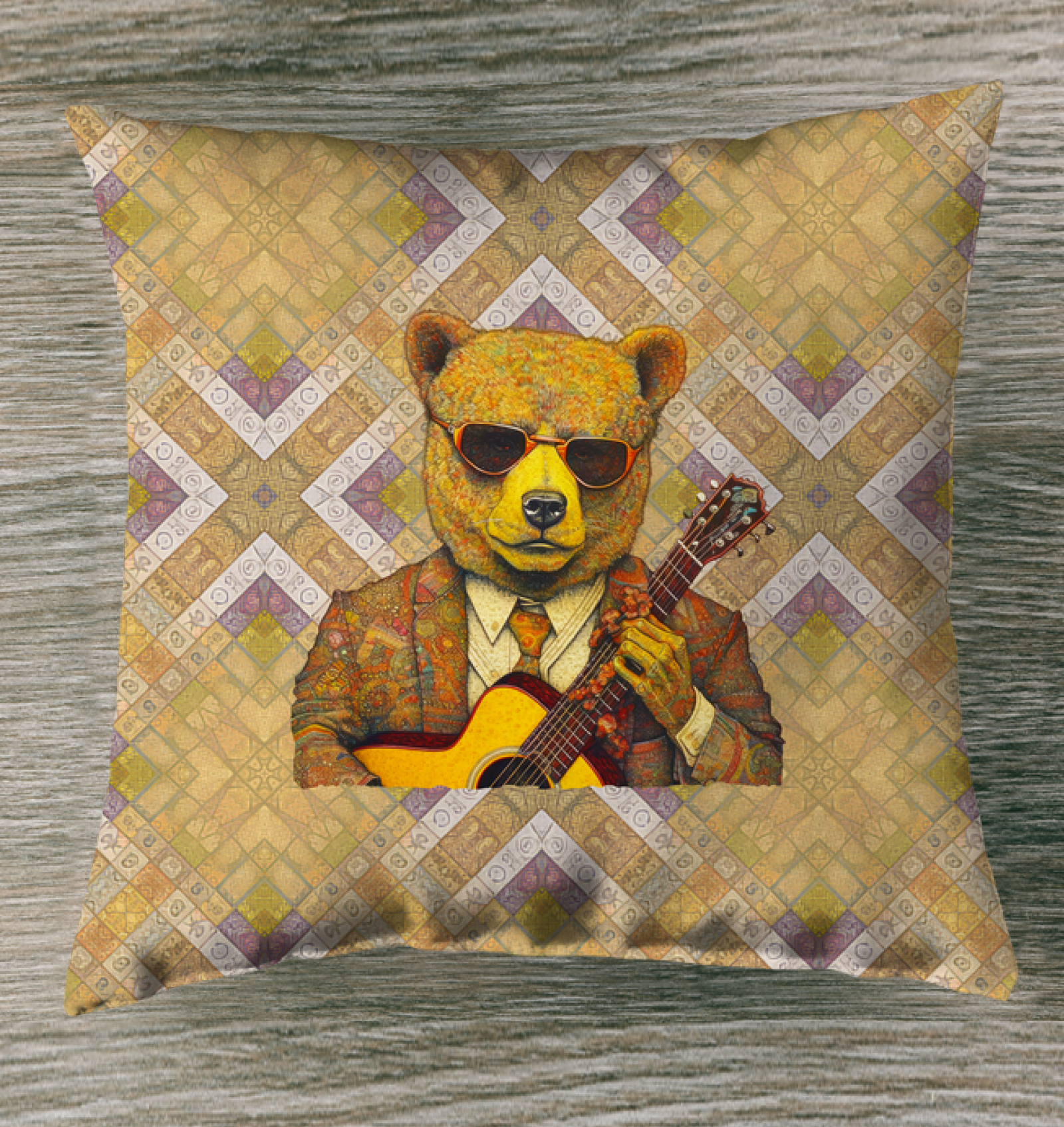 Outdoor pillow with majestic bear design