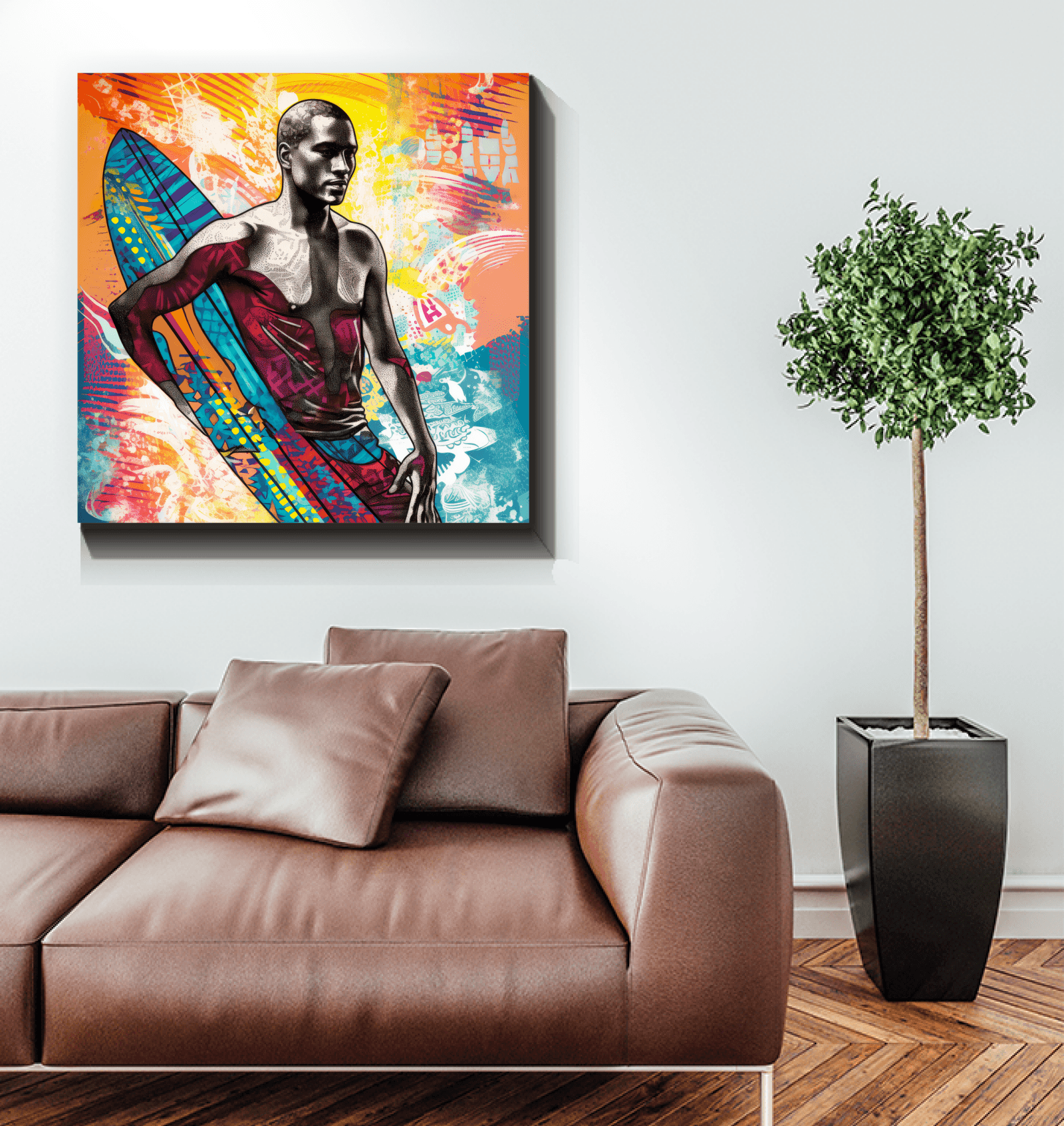 Surfing 5 13 Canvas art piece in a gallery setting