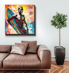 Surfing 5 13 Canvas art piece in a gallery setting