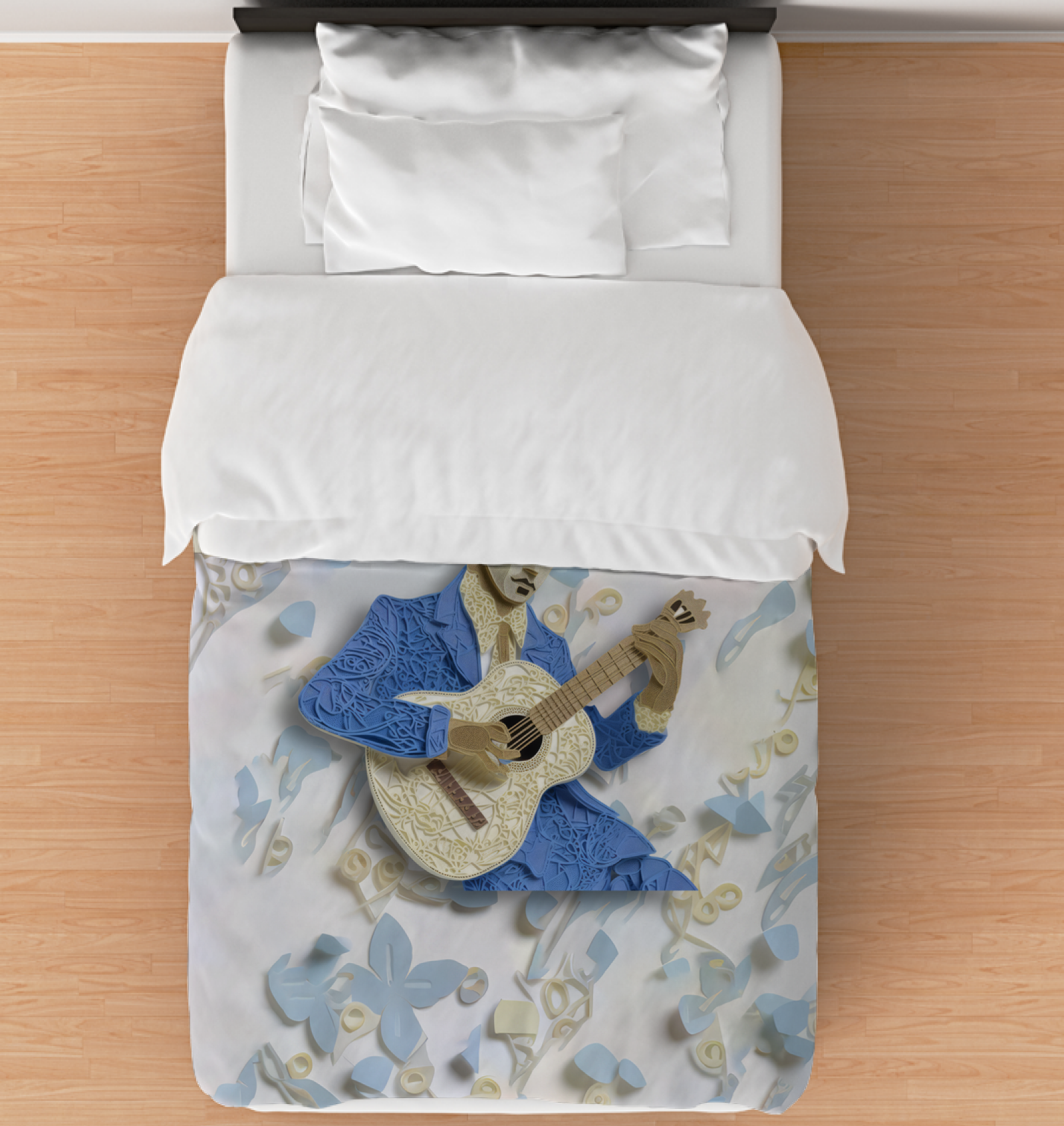 White Duvet Cover with Paper Kirigami Design