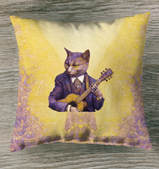 Regal cat-themed outdoor pillow, perfect for enhancing garden and patio decor.