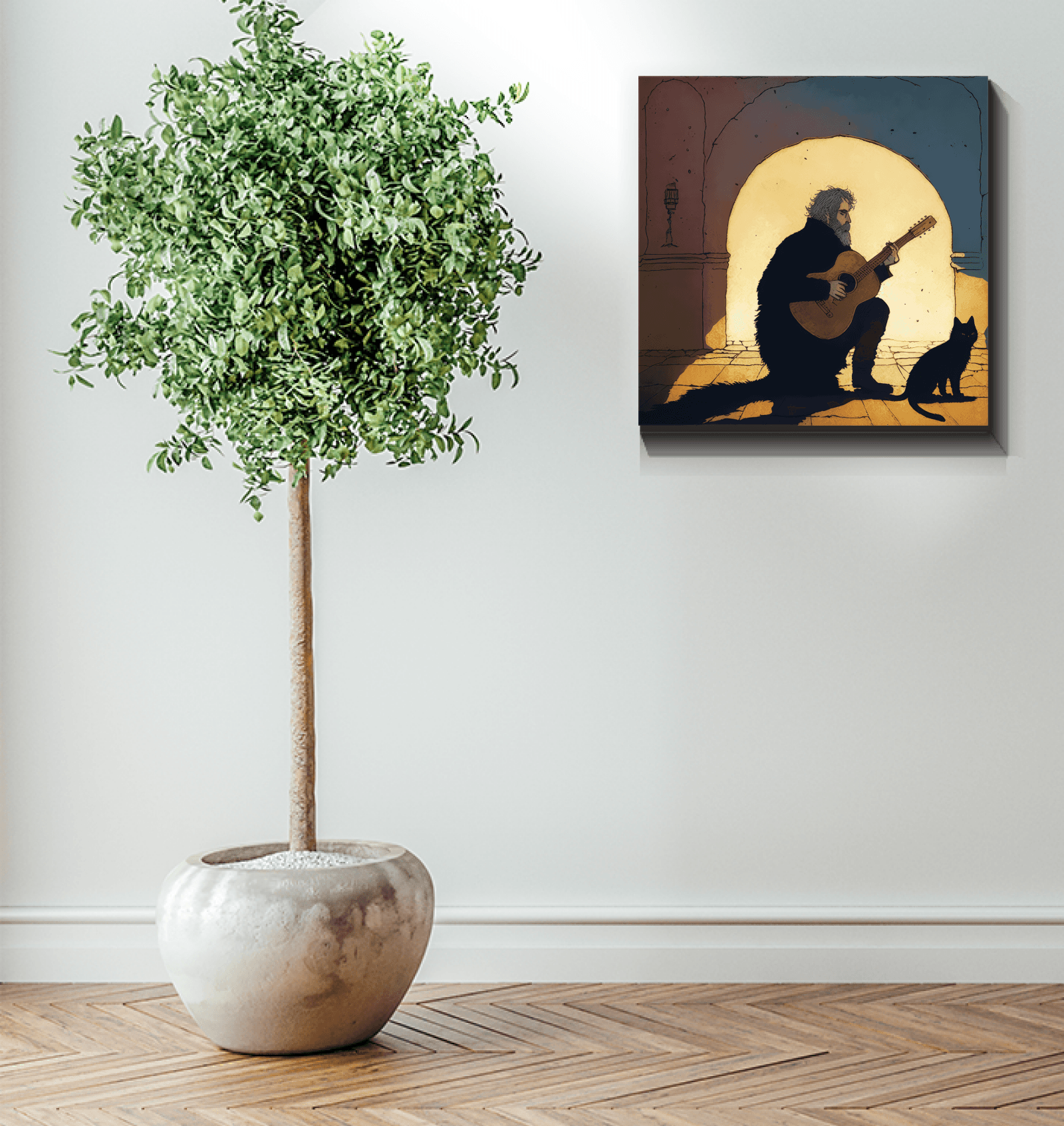 A tranquil bedroom accented by the SurArt 72 Wrapped Canvas, creating a restful and inspired space.