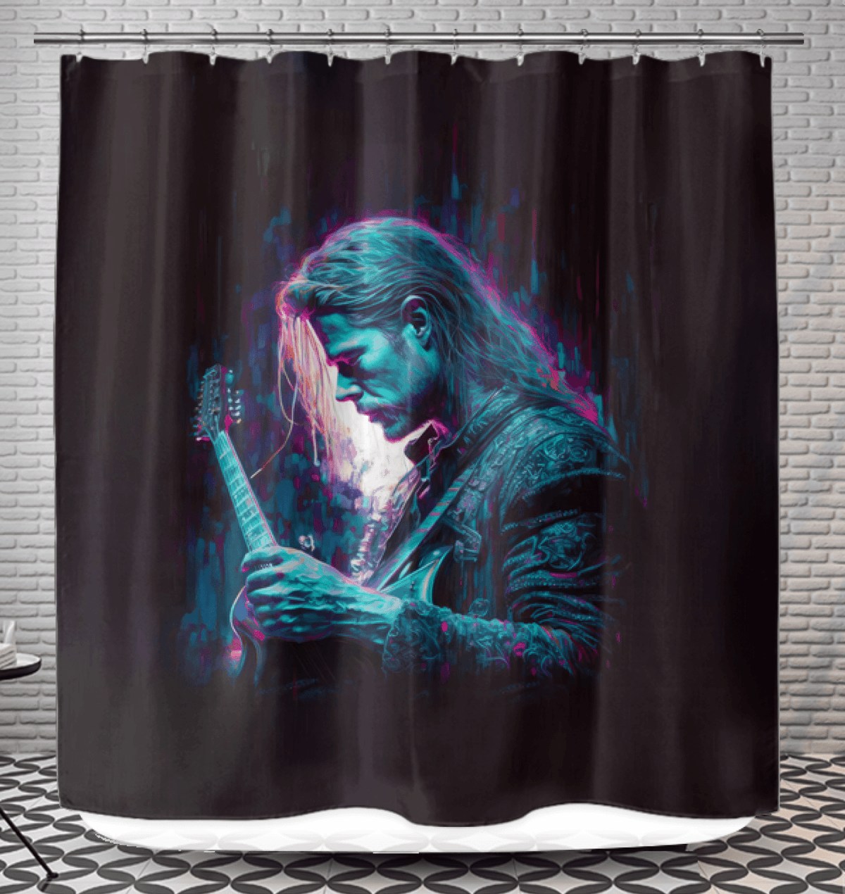 NS-814 elegant waterproof shower curtain in a stylish bathroom setting.