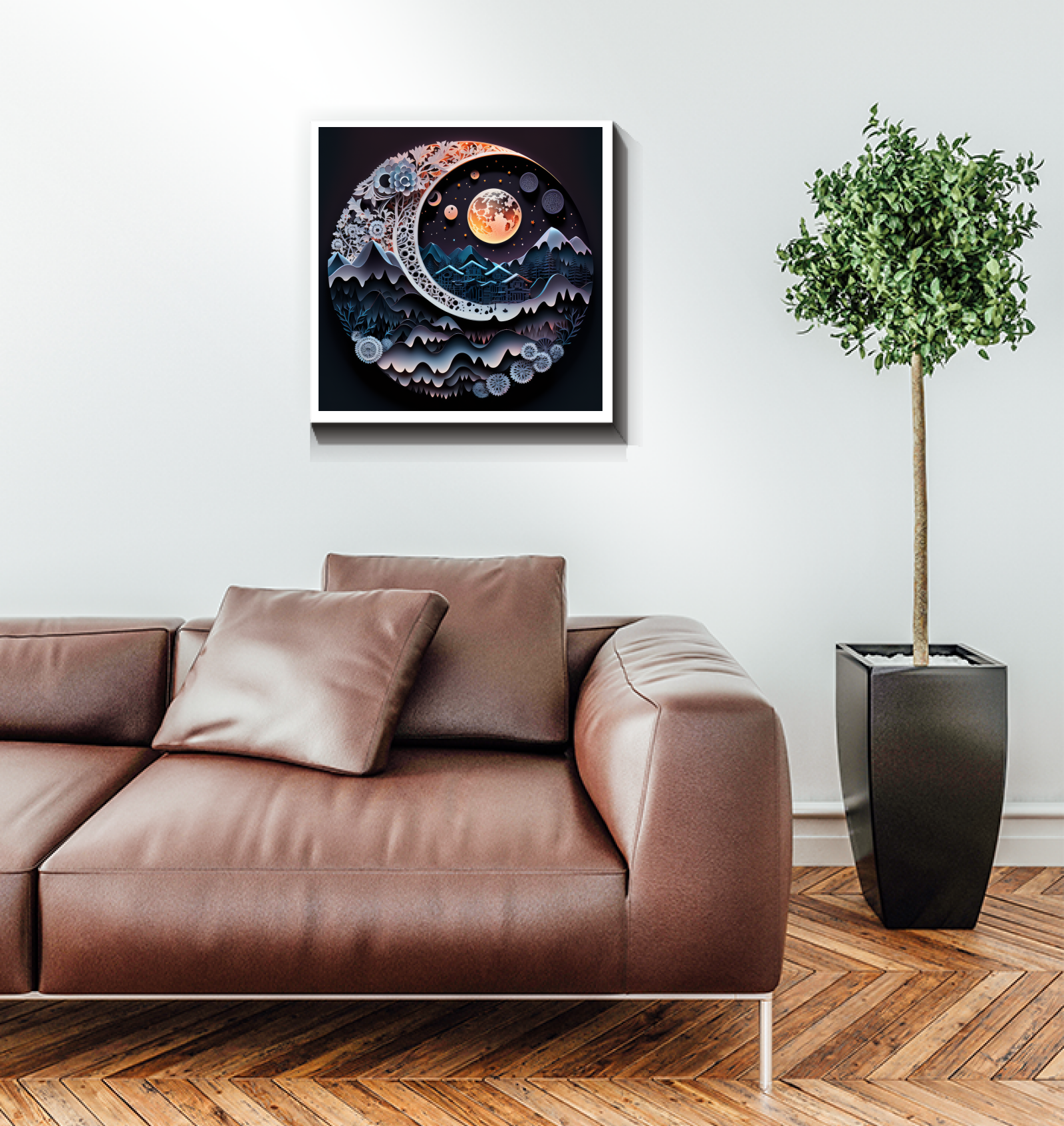 Dual-themed night and day artistic wrapped canvas.