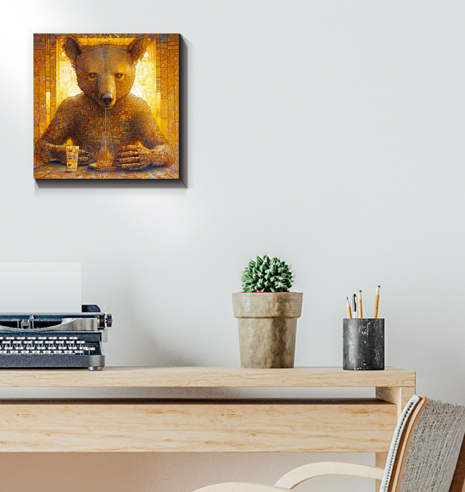 Cozy Bear Art Print Hanging on Wall