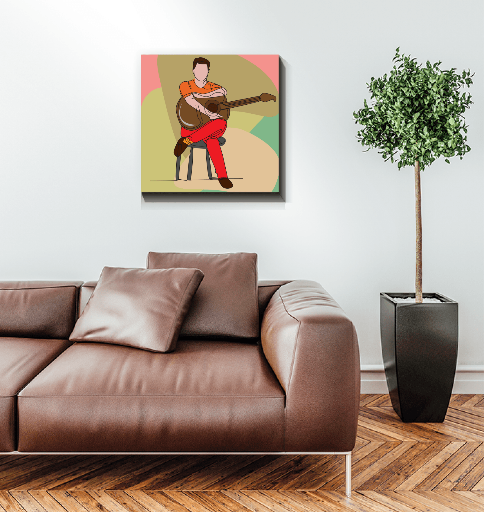 A Man Sitting with A Guitar 2 Wrapped Canvas - Beyond T-shirts