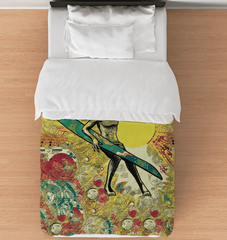 Surfing 1 11 Twin Comforter laid out on a twin bed, featuring a dynamic surf wave design for those who dream of the sea.