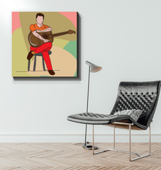 A Man Sitting with A Guitar 2 Wrapped Canvas - Beyond T-shirts