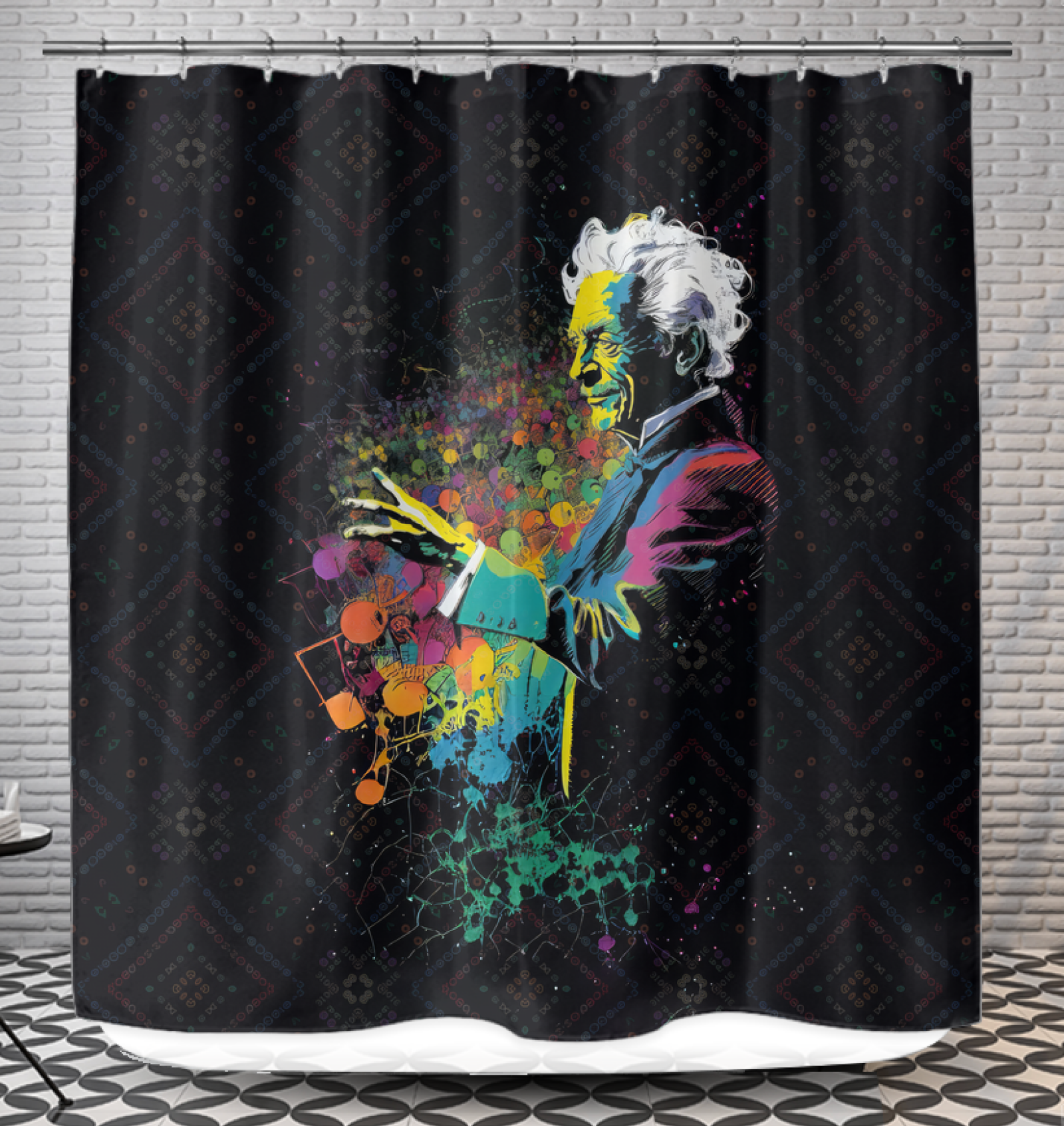 Bright and vibrant Wildflower Wonders fabric shower curtain enhancing bathroom decor.