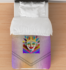 Front view of Magical Elf Forest Comforter on a bed.