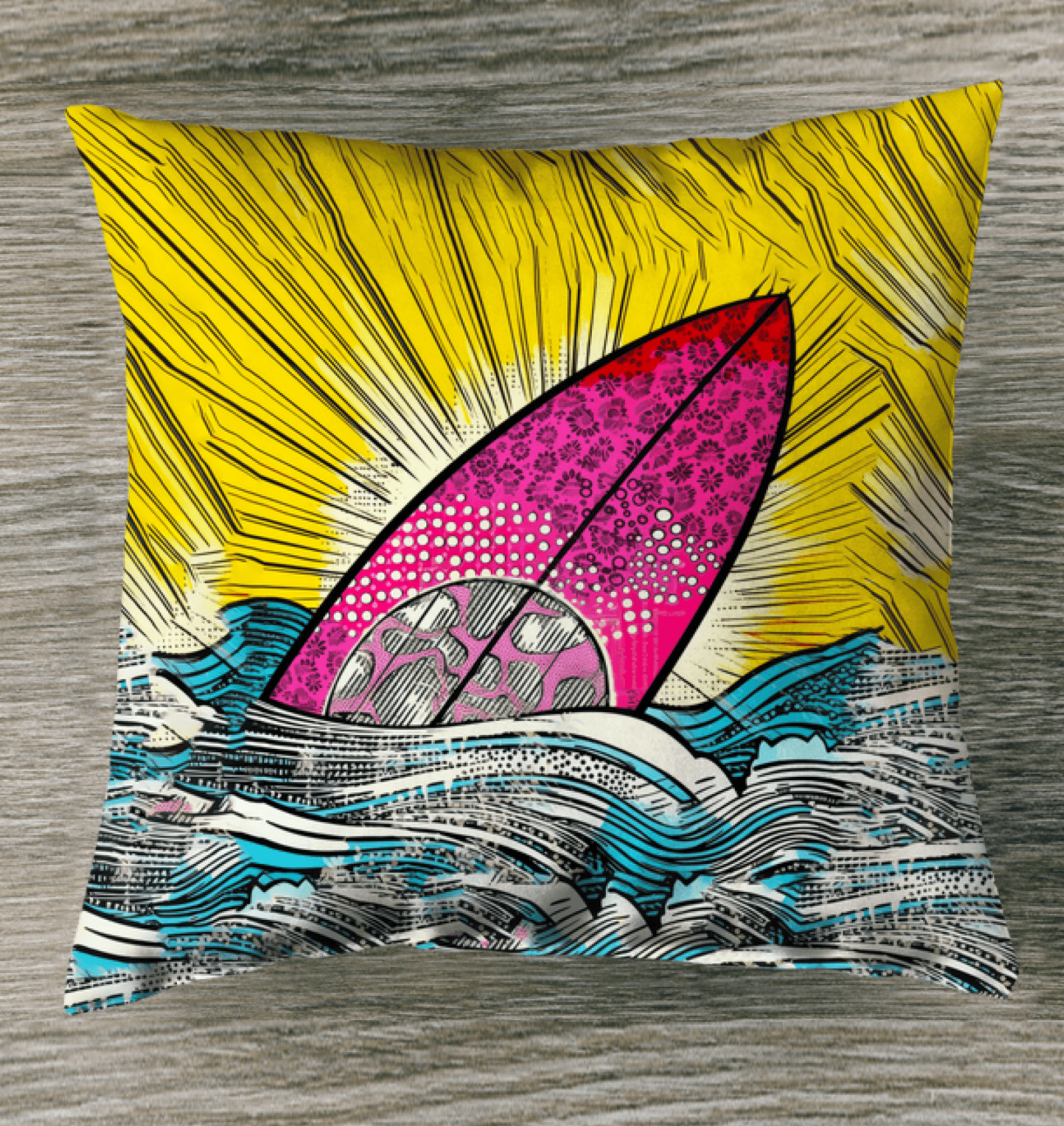 Brightening up a reading nook with the Surfing 5 32 Pillow for a cozy, coastal feel.