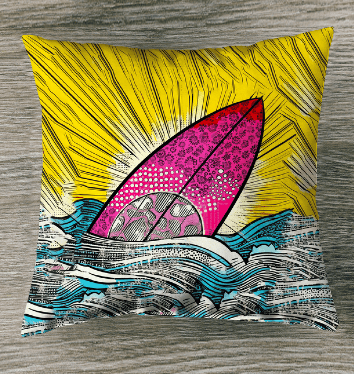 Brightening up a reading nook with the Surfing 5 32 Pillow for a cozy, coastal feel.