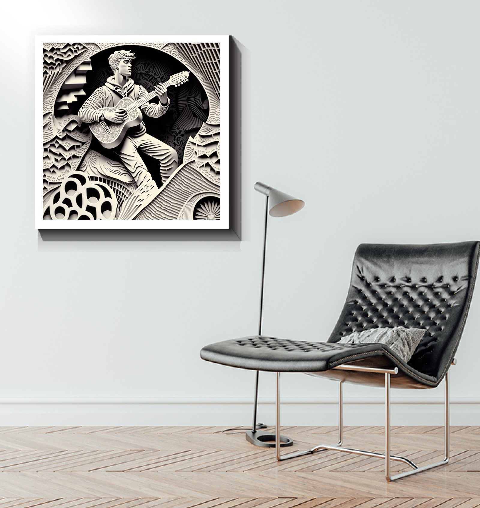 Elegant Indie Folk Serenade Wrapped Canvas in a bedroom decor.