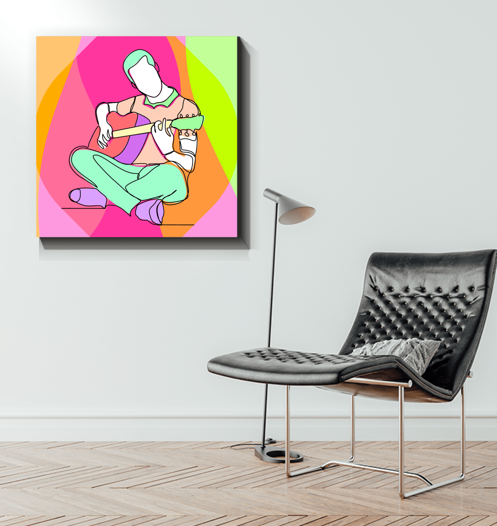Man Playing Guitar Line Art 1 Wrapped Canvas - Beyond T-shirts
