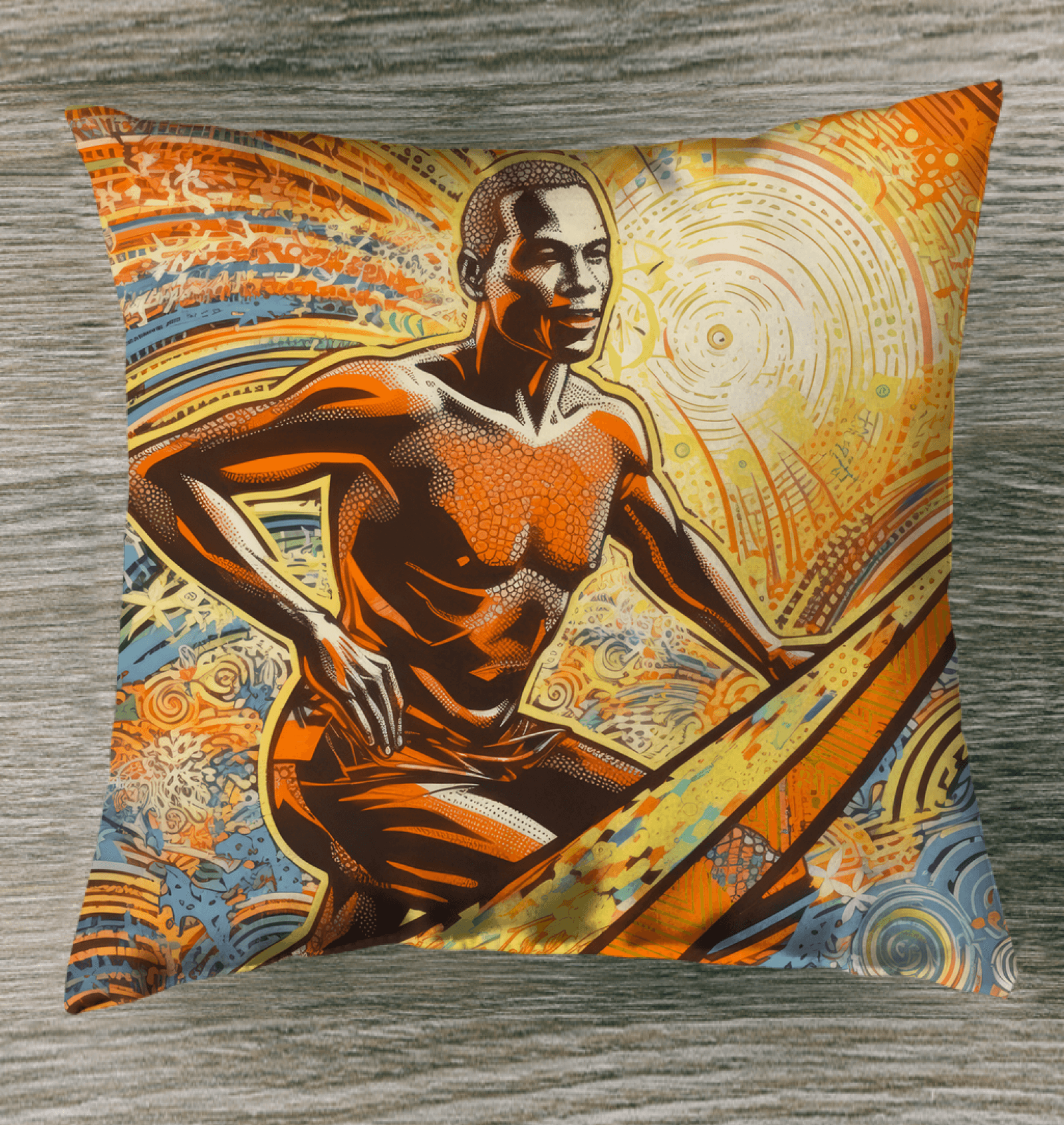 Stylish Surfing 5 15 Indoor Pillow featuring surfboard graphics, ideal for a surf-themed decor.