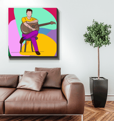 A Man Sitting With A Guitar Wrapped Canvas - Beyond T-shirts