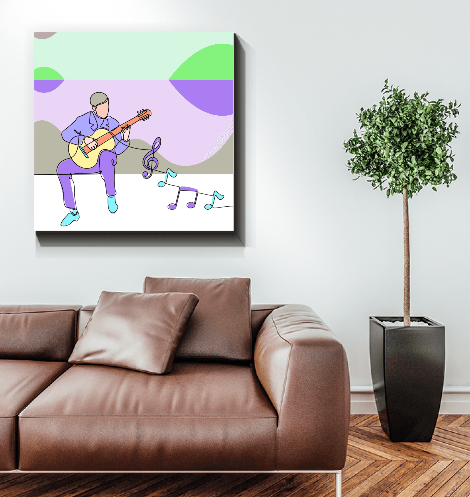 Man Playing Guitar Line Art 2 Wrapped Canvas - Beyond T-shirts