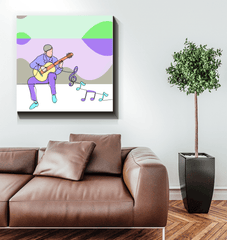 Man Playing Guitar Line Art 2 Wrapped Canvas - Beyond T-shirts