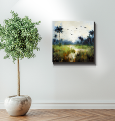 Misty Forest Landscape Wrapped Canvas