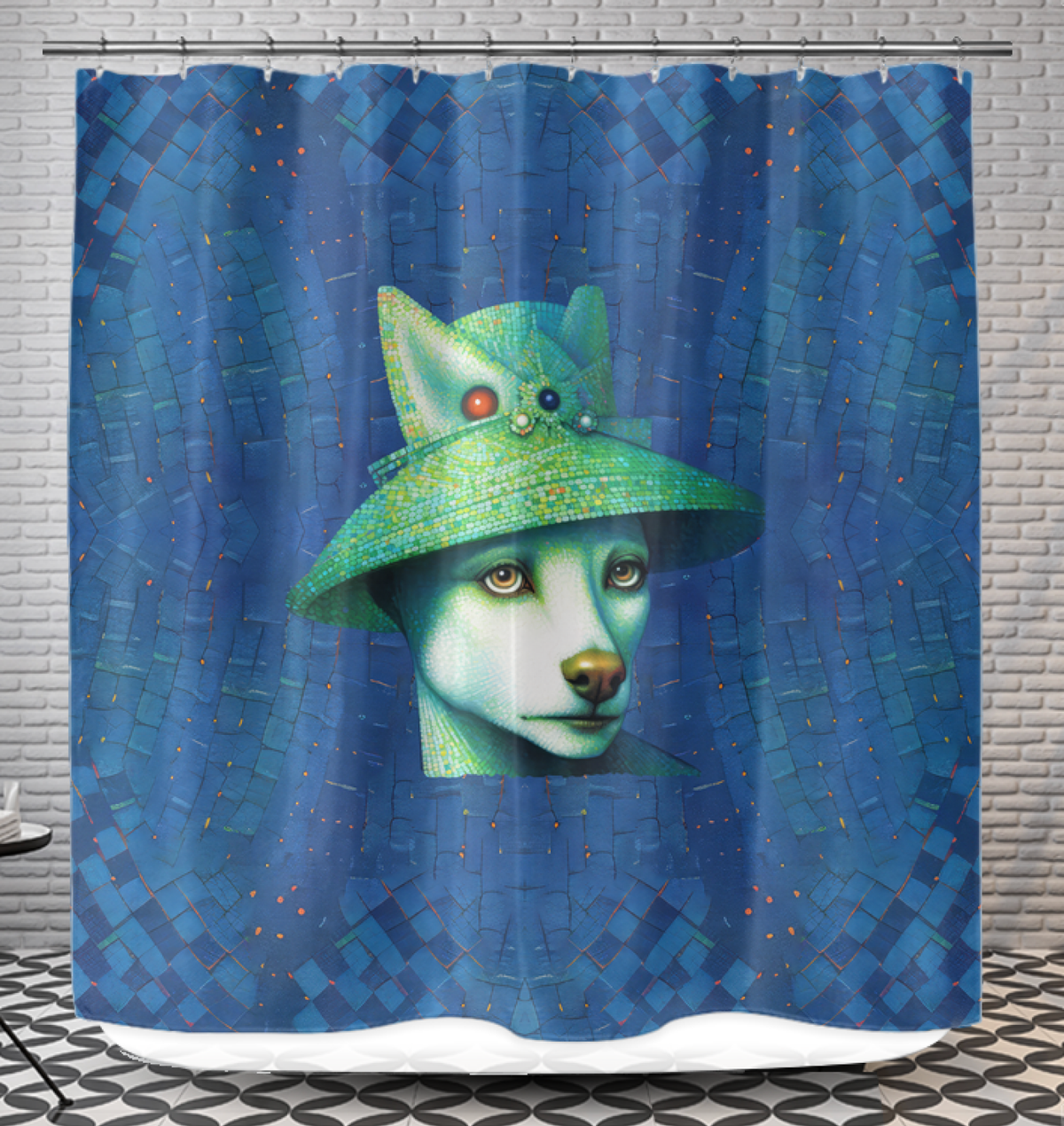 Decorative shower curtain with artistic dog silhouettes for modern bathrooms.