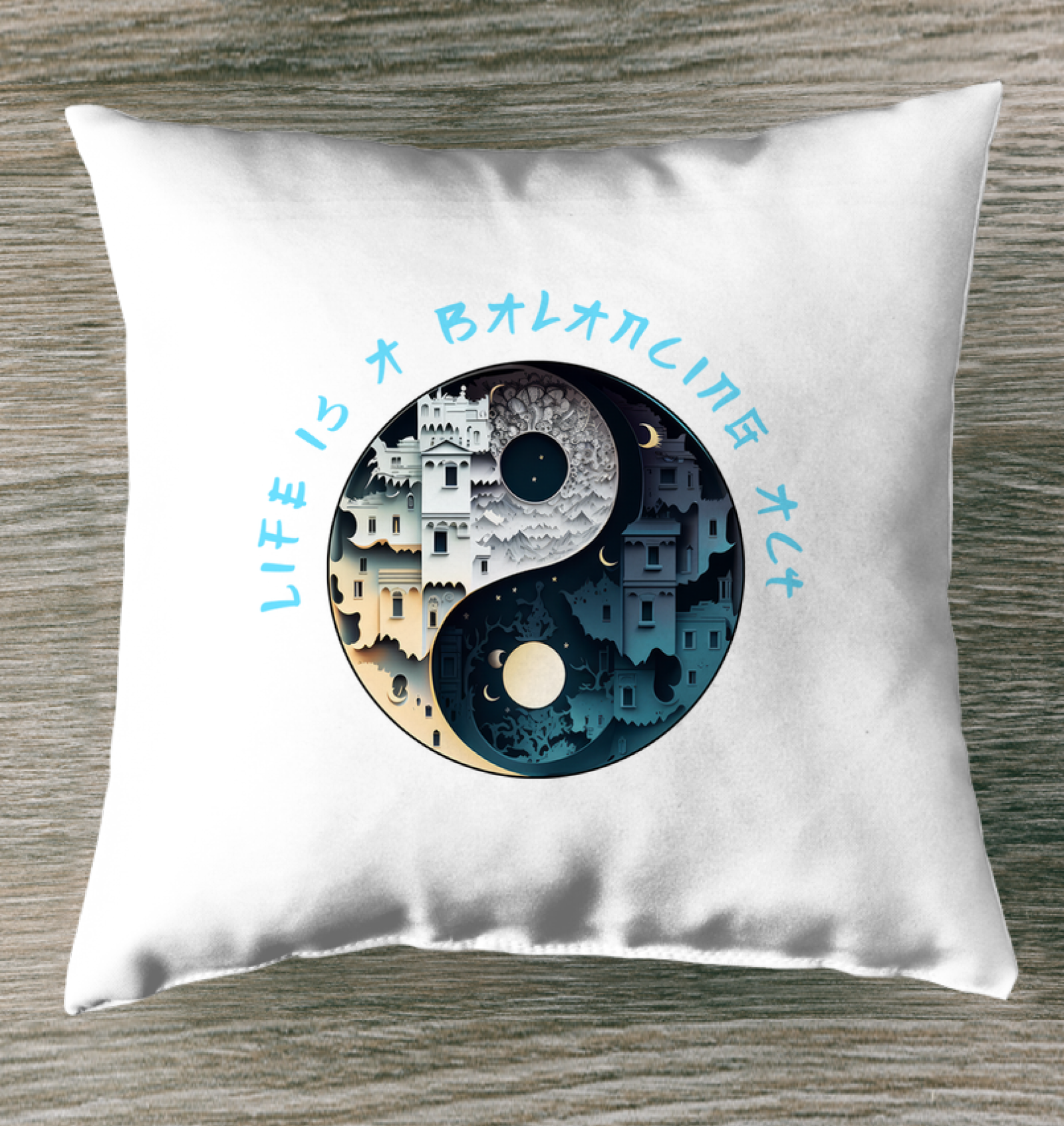 Indoor pillow with Lunar Eclipse Ying Yang design.