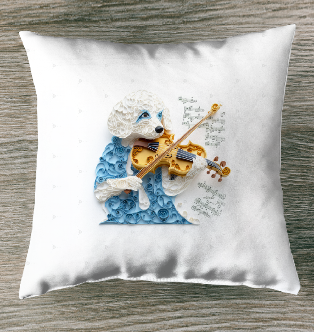 Outdoor pillow with elegant paper peacock design.