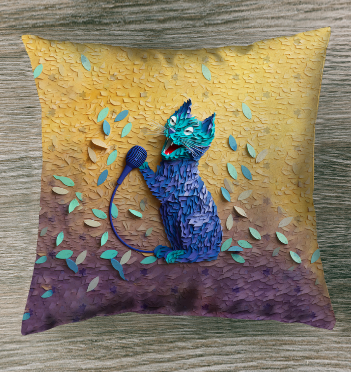 Outdoor pillow with Artistic Aviary Flight design.