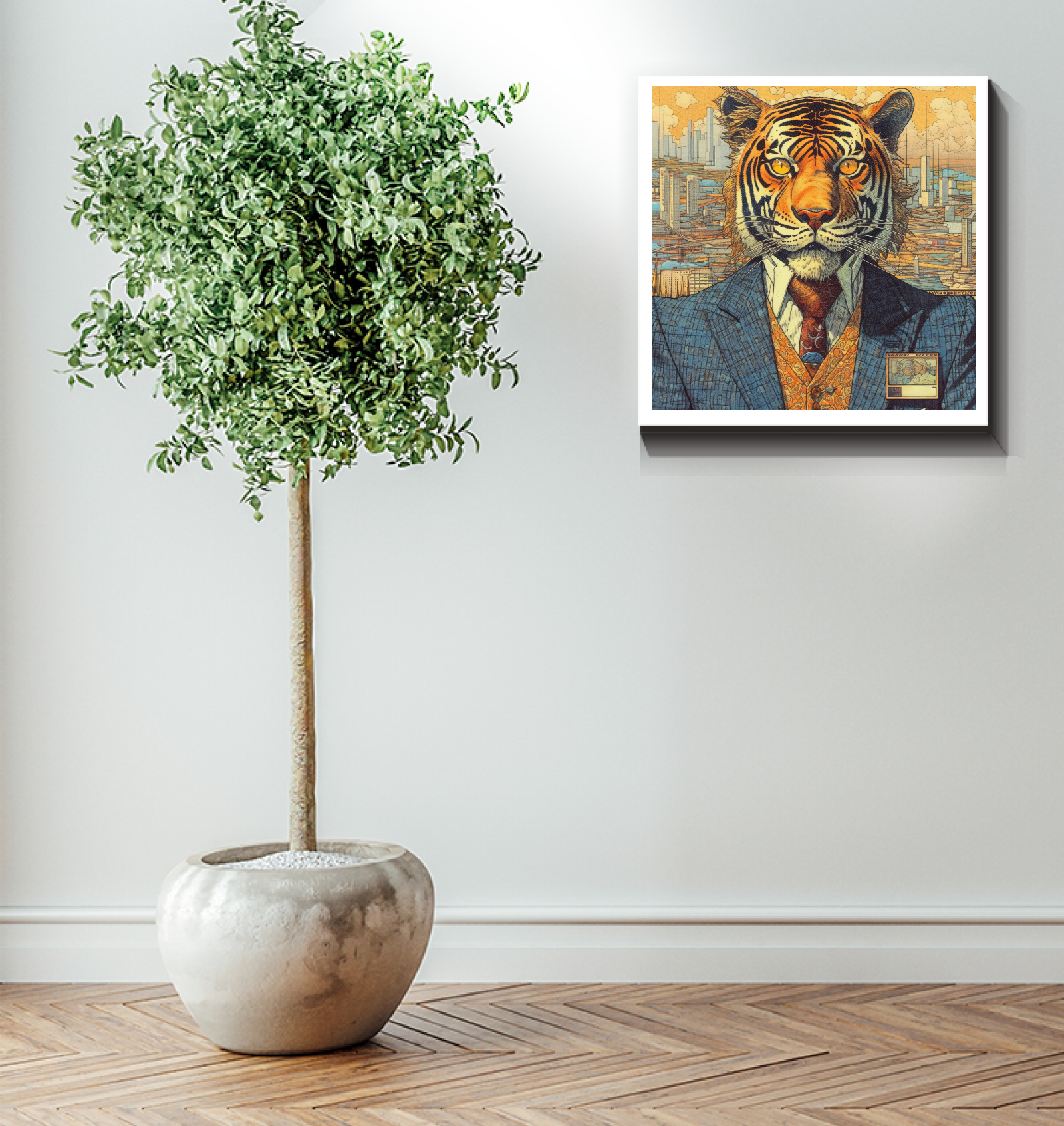 Stylish Dog in Trench Coat Canvas Art - Side Angle.