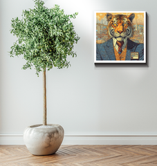 Stylish Dog in Trench Coat Canvas Art - Side Angle.