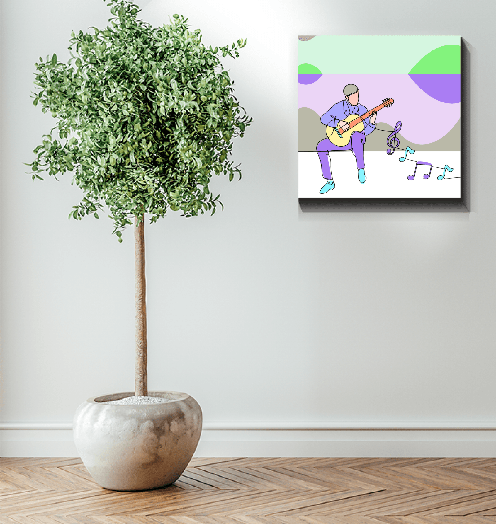 Man Playing Guitar Line Art 2 Wrapped Canvas - Beyond T-shirts