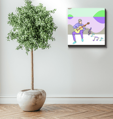 Man Playing Guitar Line Art 2 Wrapped Canvas - Beyond T-shirts