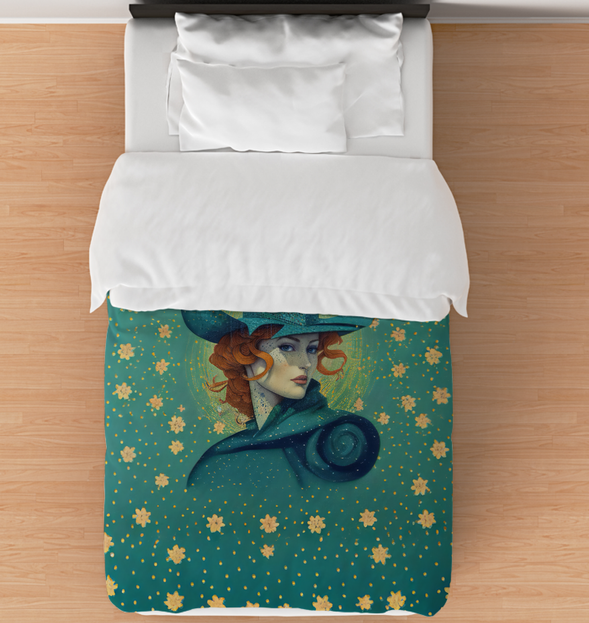 Enigmatic Elegance Duvet Cover on a neatly arranged bed