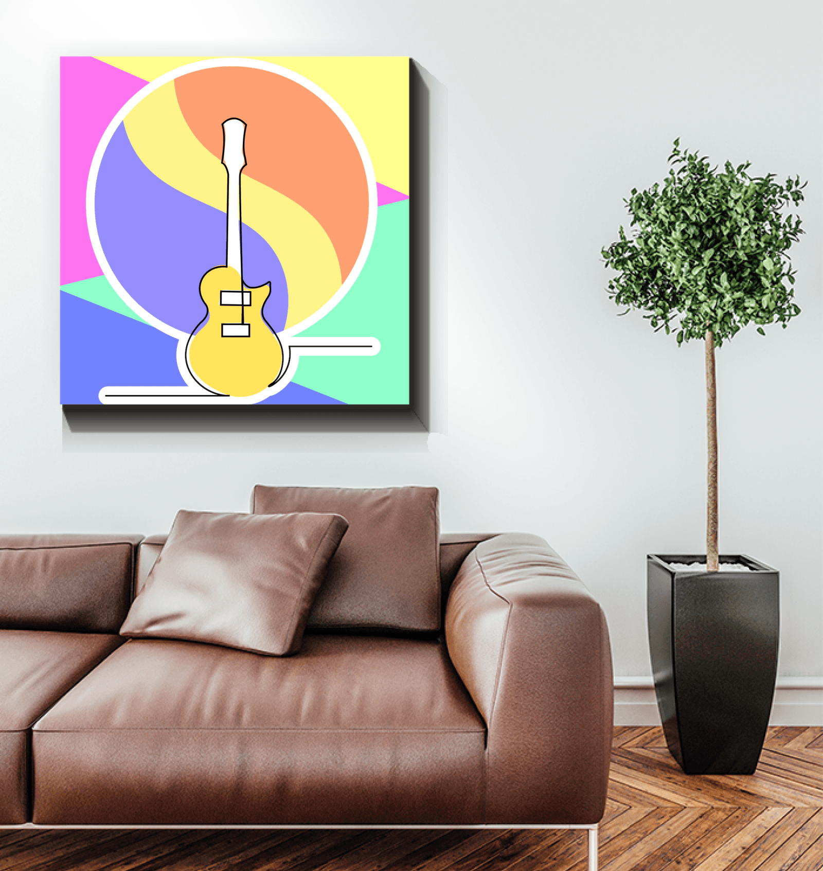 Guitar Line Art 1 Wrapped Canvas - Beyond T-shirts