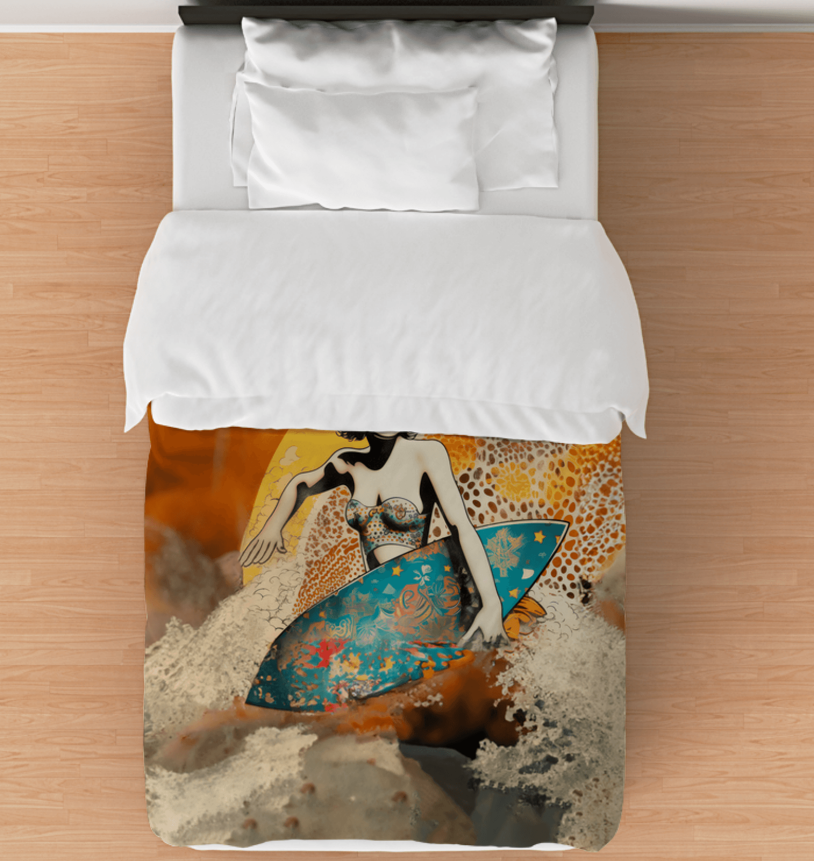 Luxurious Surfing 5 04 Duvet Cover with a tranquil ocean wave design for a serene bedroom atmosphere.