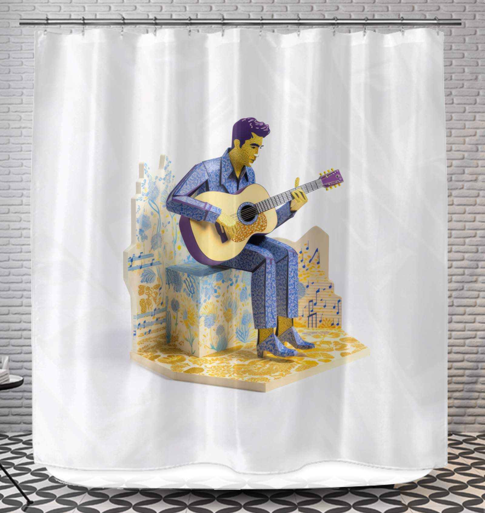 Artistic Whimsical Folds Shower Curtain adding a unique flair to bathroom decor.