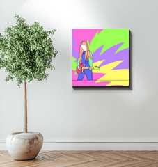 Girl Playing Guitar Line Art 2 Wrapped Canvas - Beyond T-shirts