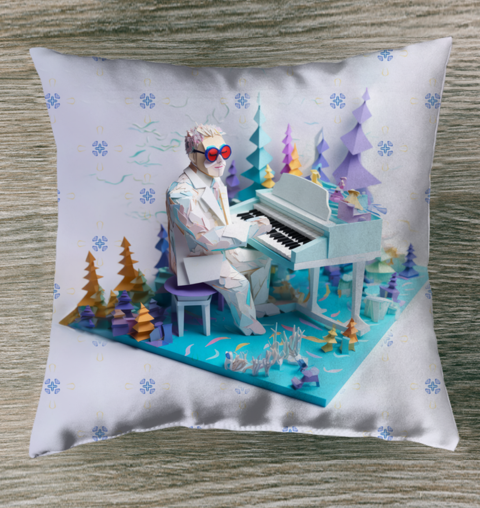 Celestial-themed outdoor pillow showcasing star and moon designs.