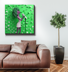 Celestial tapestry paper art on wrapped canvas showcasing night sky.