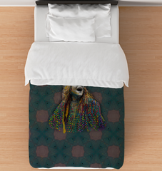 Sunflower Sonata Duvet Cover on a neatly made bed, illustrating its vibrant design and color.