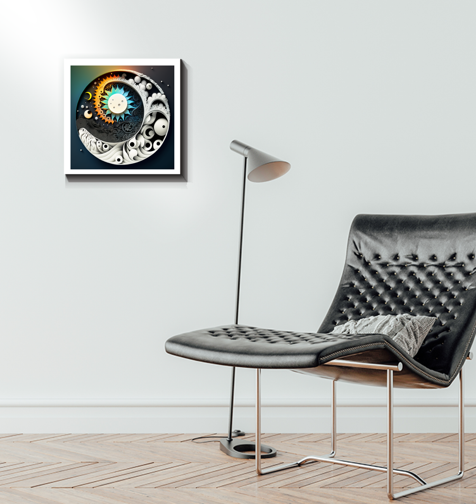 Sound waves and quiet spaces illustrated on canvas art.