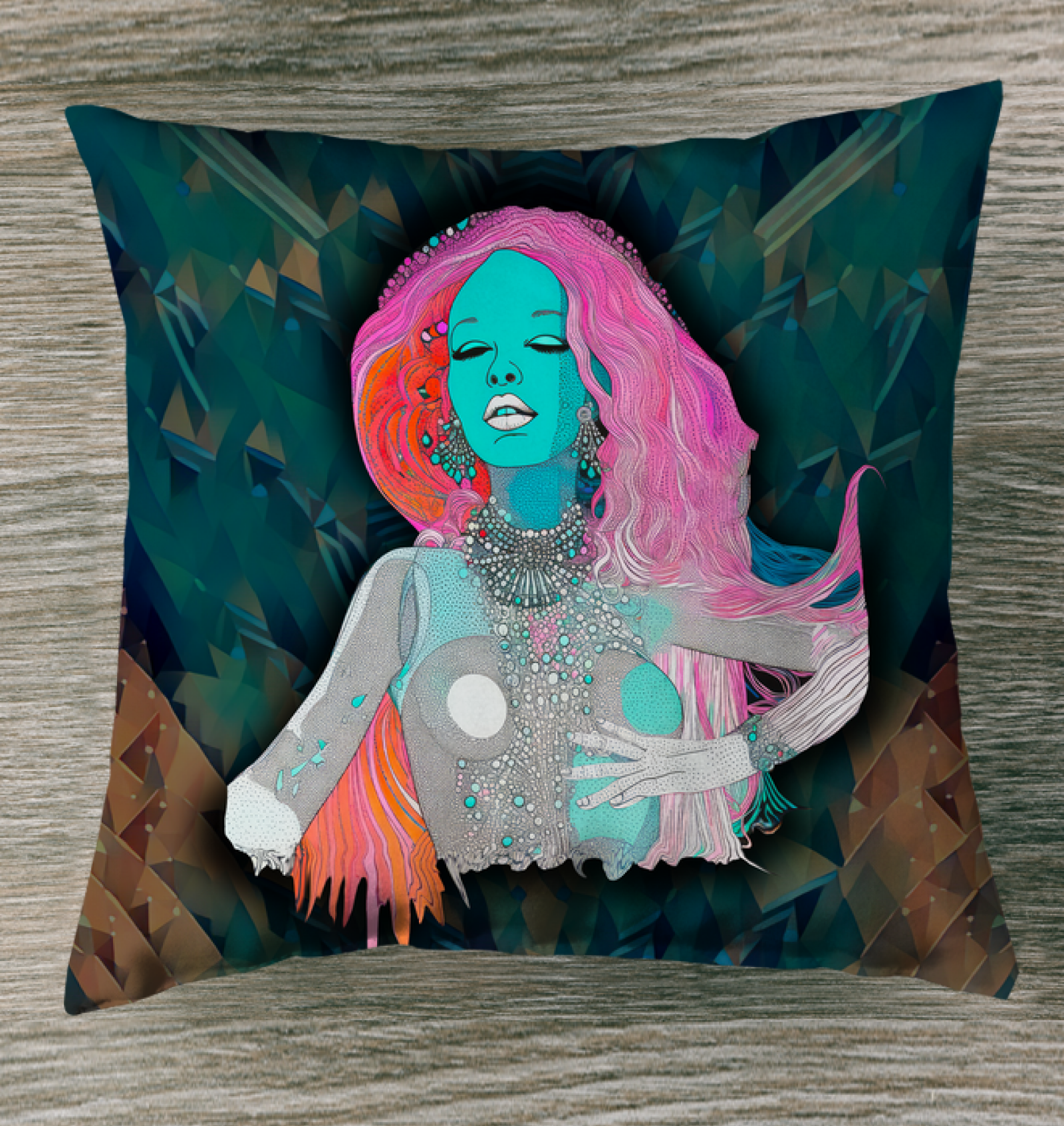 Melodic Fusion Outdoor Pillow on an elegant garden sofa.