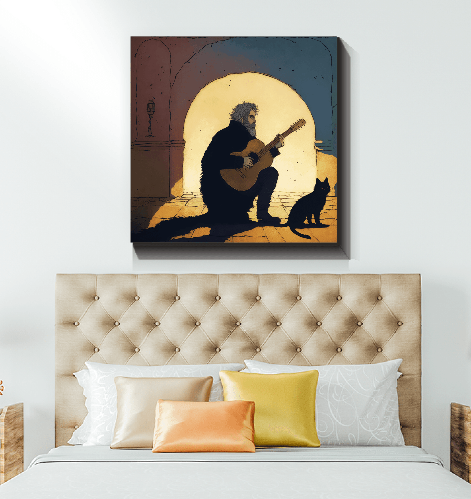 A view of SurArt 72 Wrapped Canvas from a comfortable reading nook, illustrating its ability to enhance personal spaces with art.