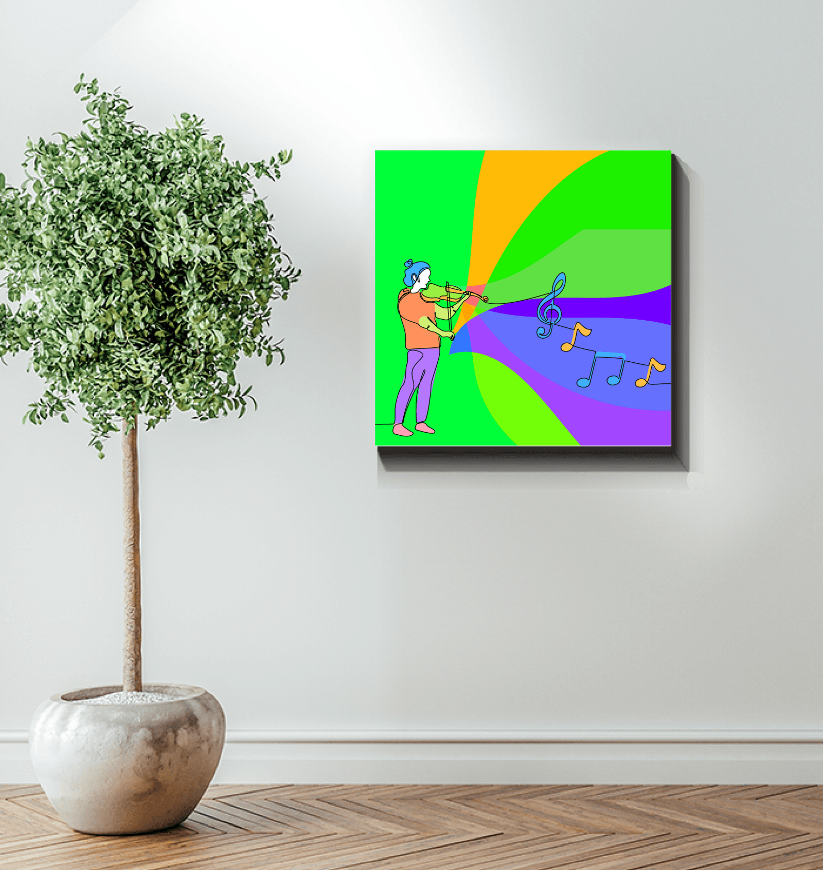 Lady Playing Violin Line Art Wrapped Canvas - Beyond T-shirts